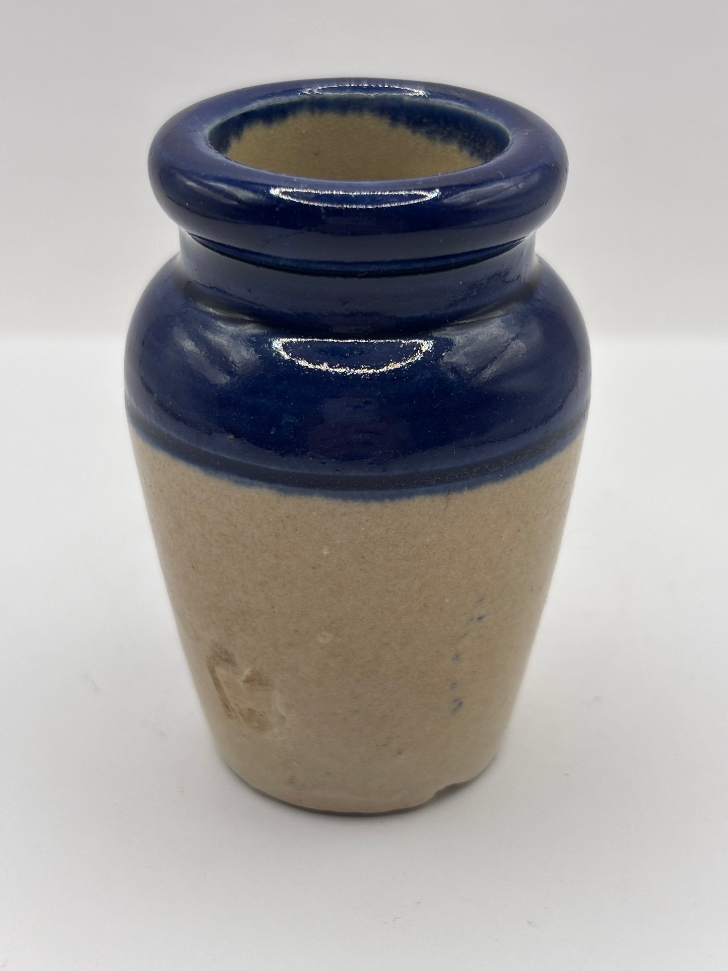 Old small size blue top advertising cream pot, Buttercup cream, 7.5cms