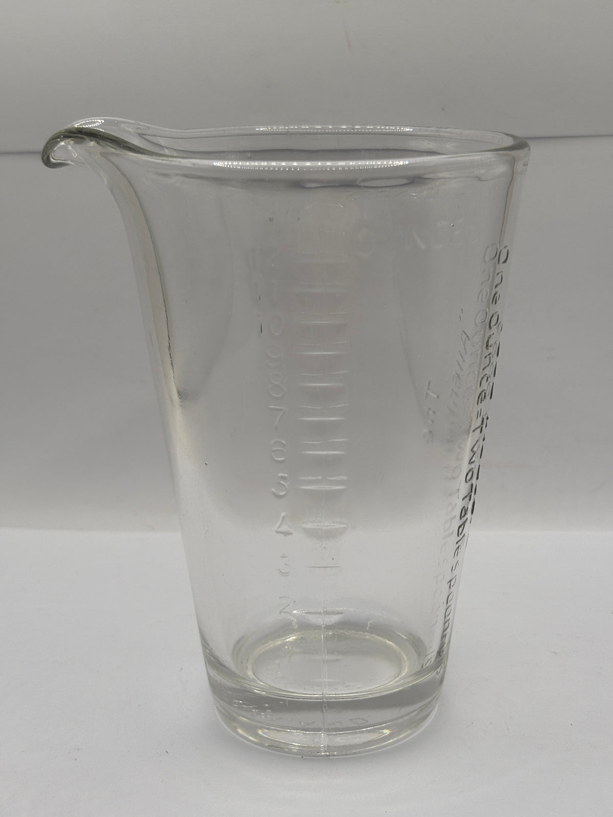 Old clear glass food measuring jug, The allenburys food measure
