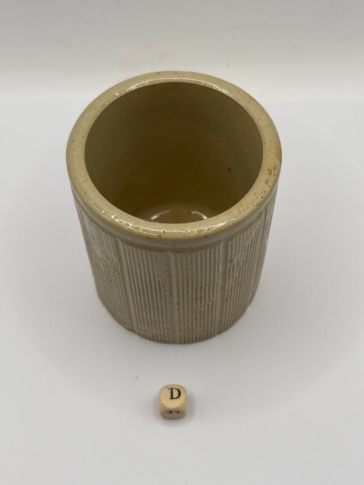 Old small ribbed stoneware jam pot (D)