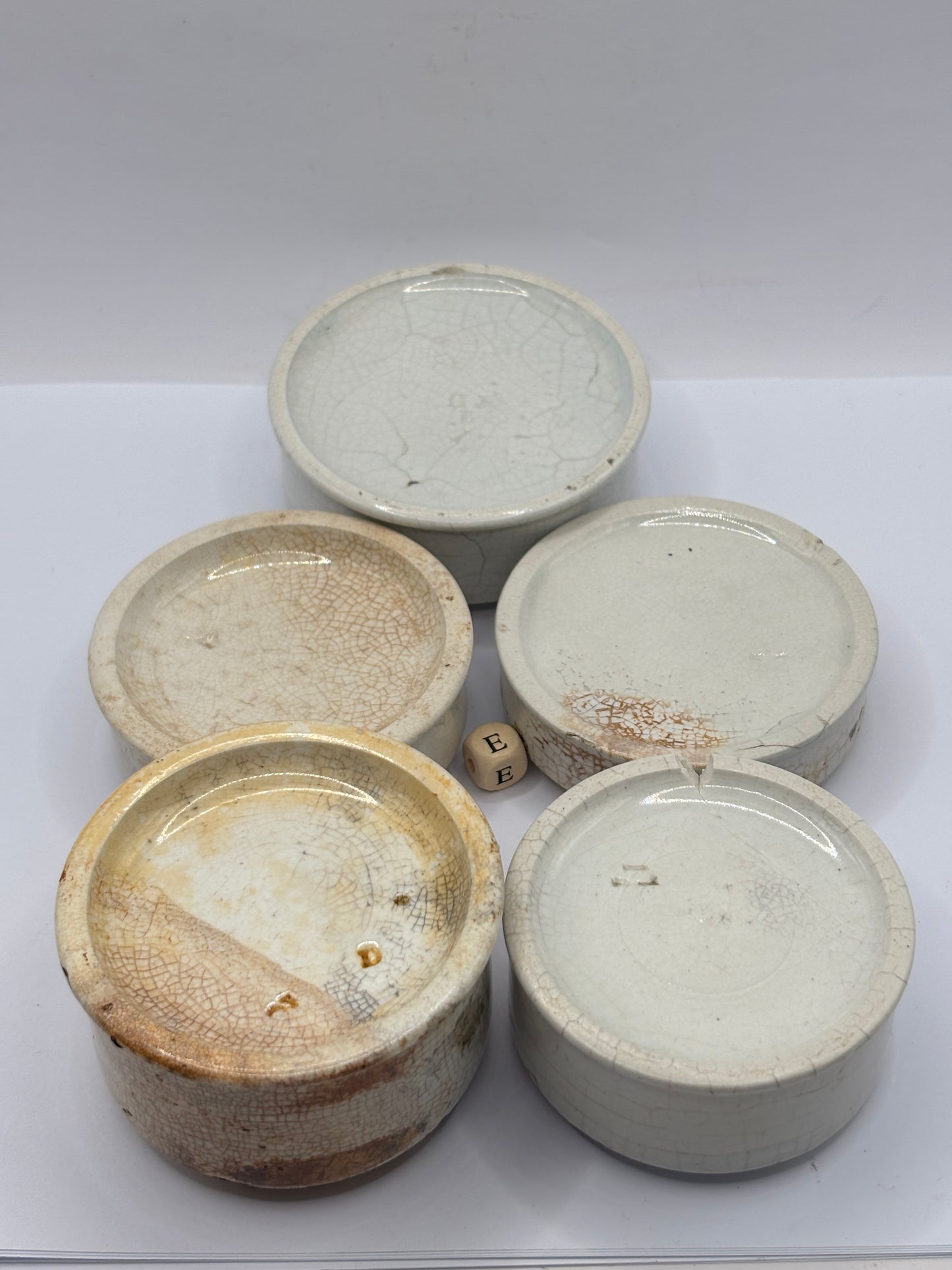 5 old stoneware bases, stackers (e) damages