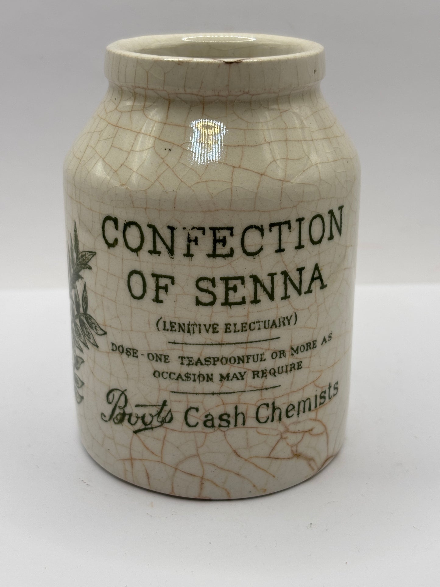 Old advertising jar, Boots confection of senna