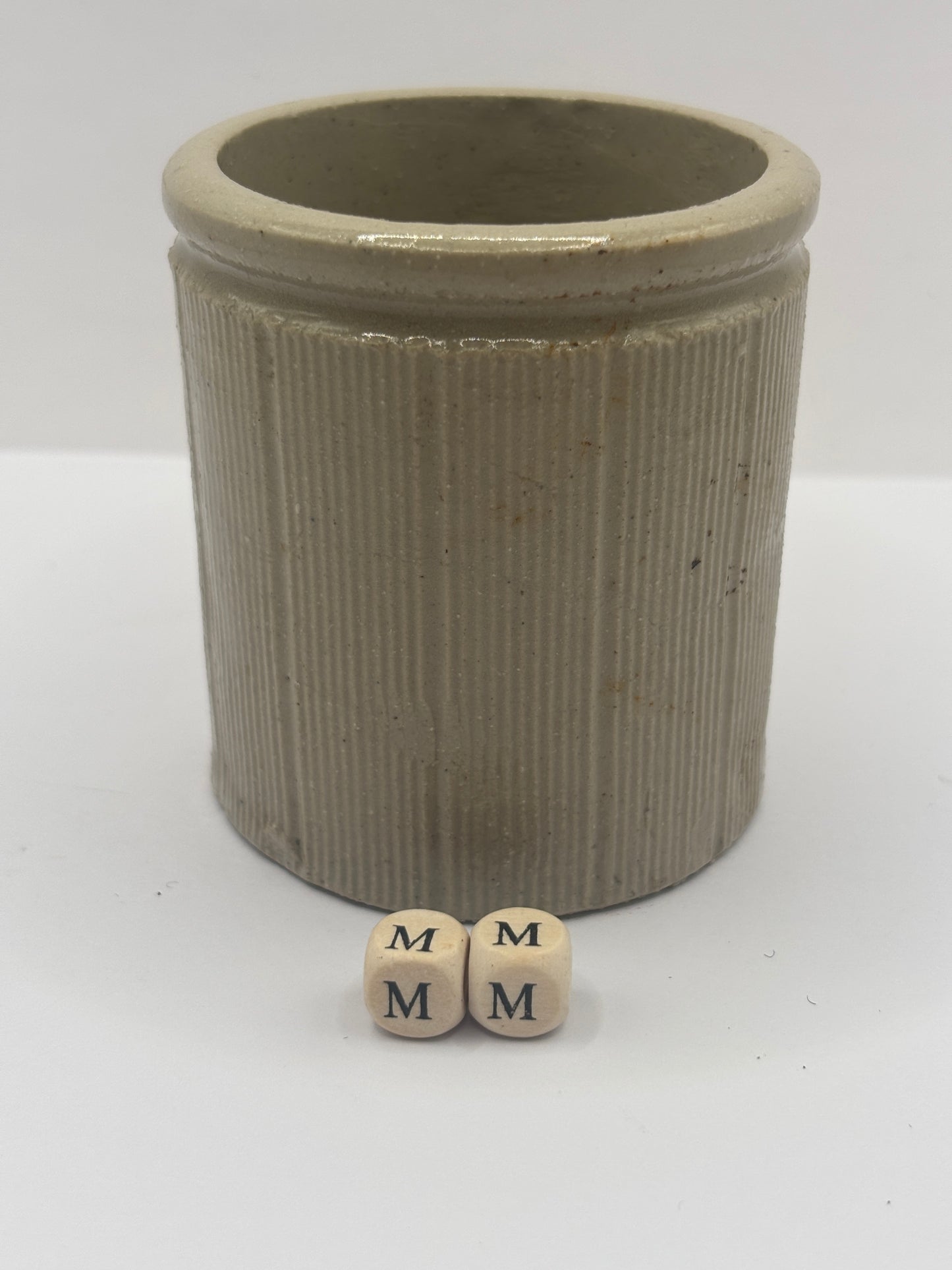 Old small ribbed stoneware jam pot (MM)