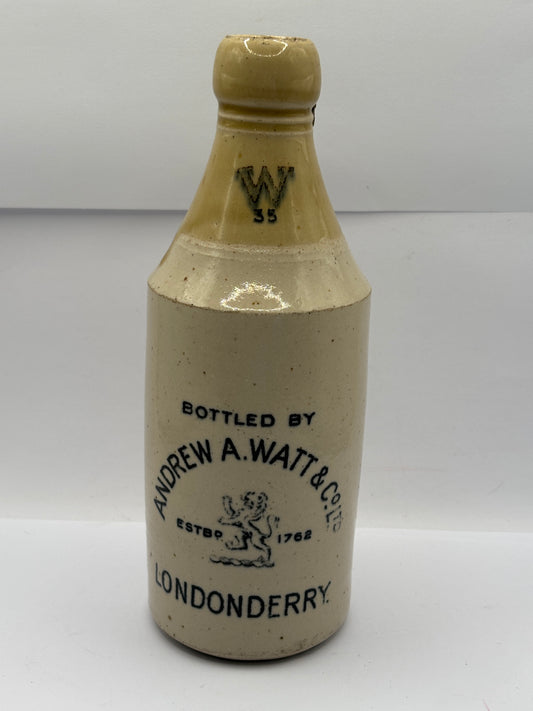 Old Irish stoneware ginger beer bottle, andrew watt & co. Londonderry