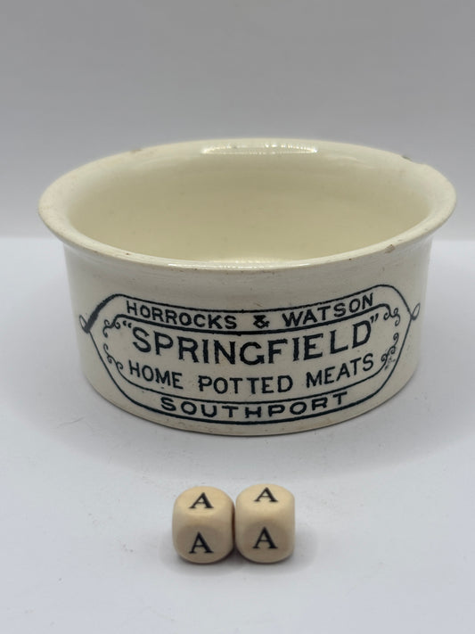 Old Springfield advertising meat paste pot, home potted meats (aa)