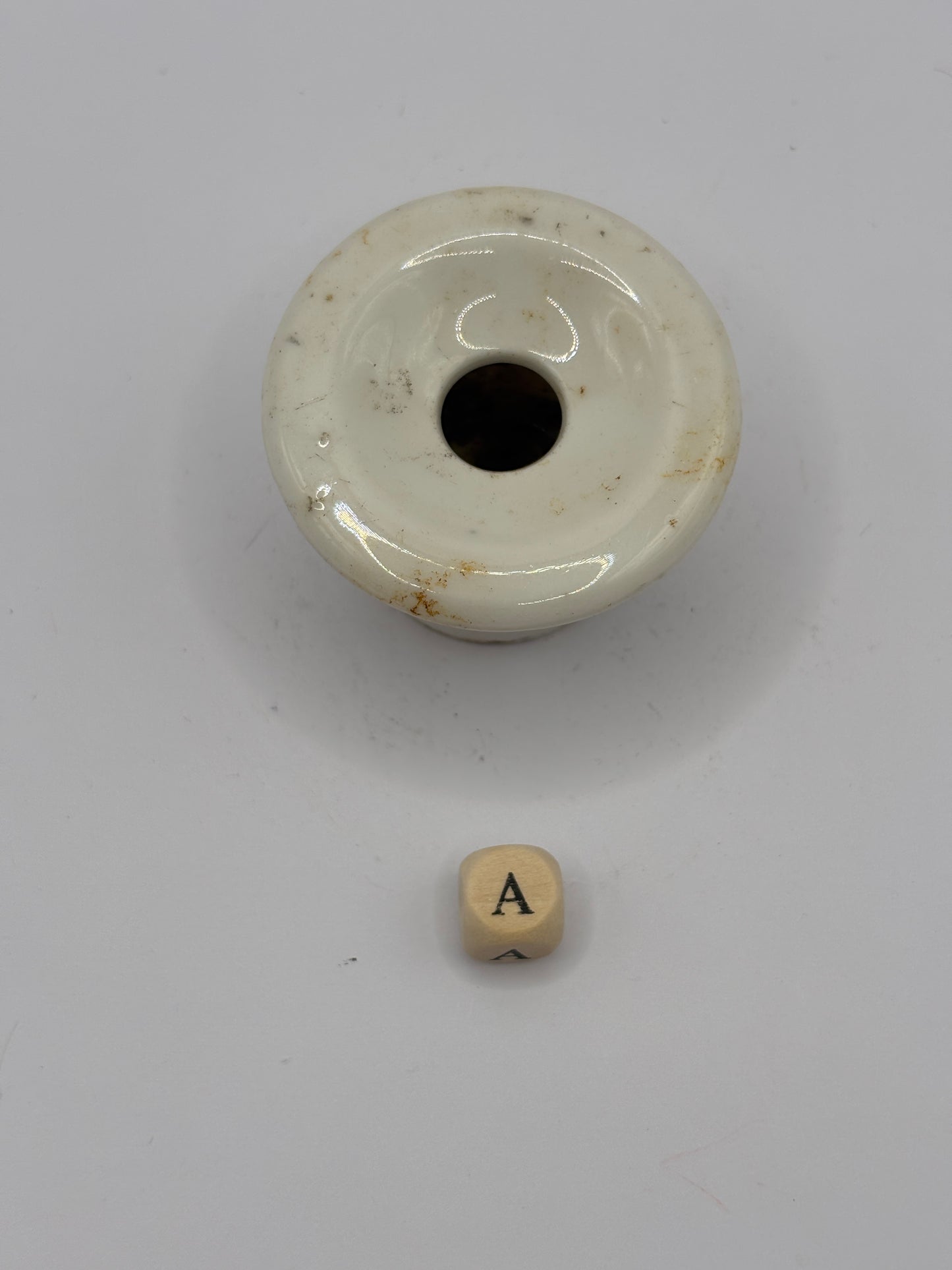 Old white stoneware school desk inkwell (a)