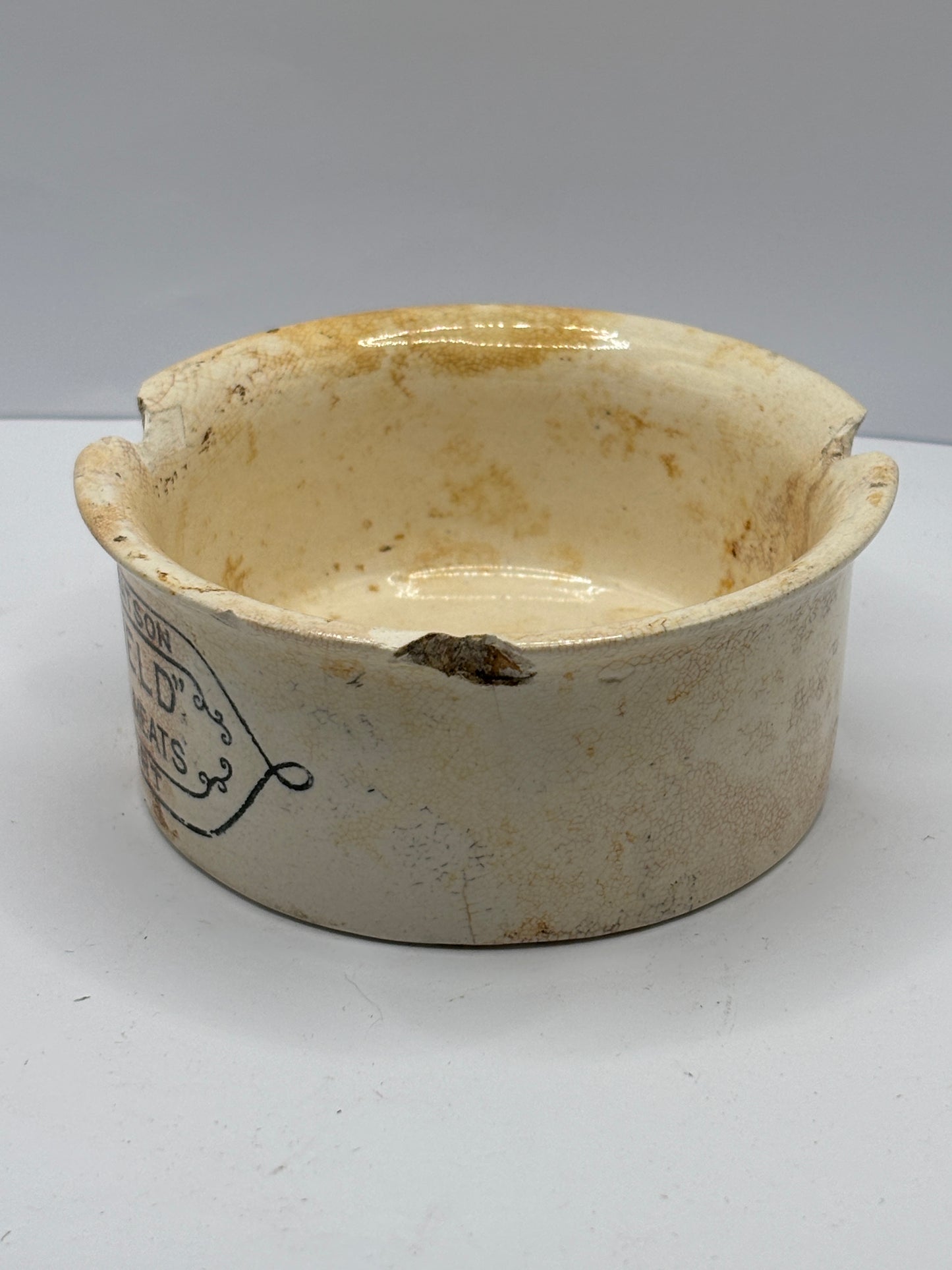 Springfield potted meats advertising pot. Damaged