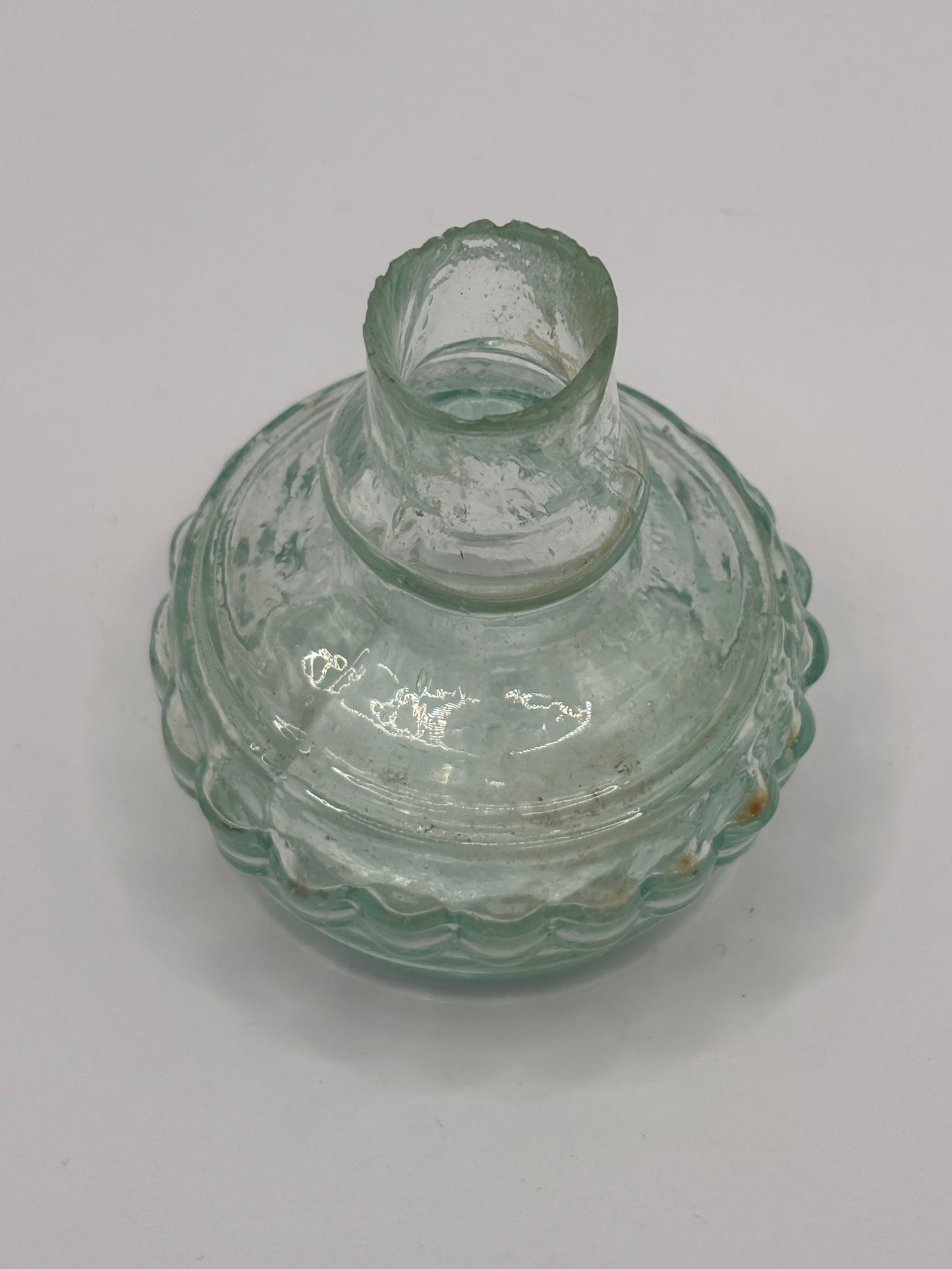 Old scarce aqua glass inkwell, bracelet ink, ink bottle
