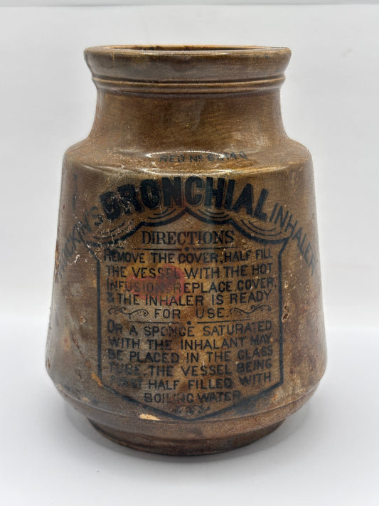 Old stoneware advertising inhaler, Hockins Bronchial inhaler