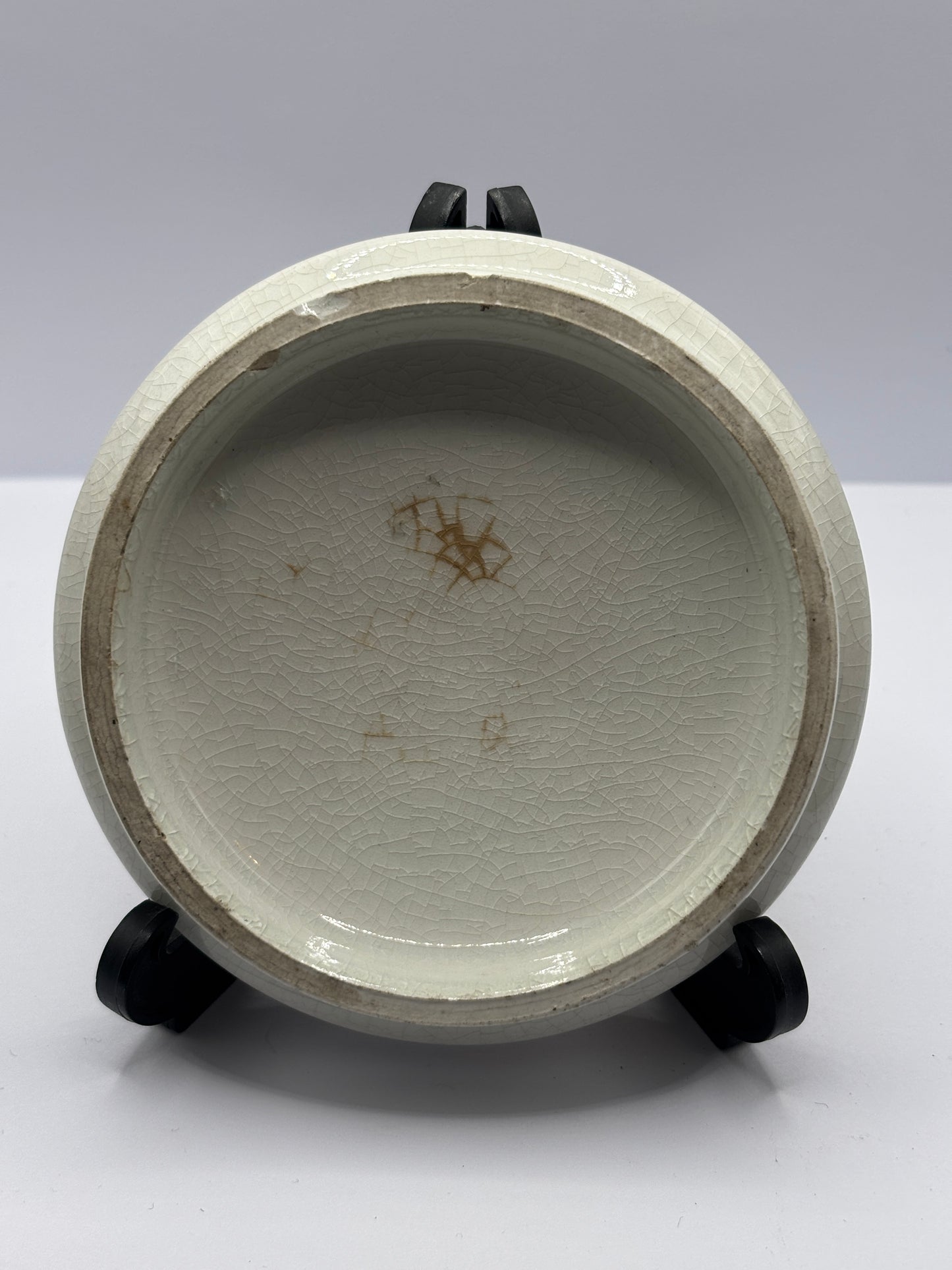 Old Prattware lid, victorian pot lid.The wolf and the lamb.  Pratt lid