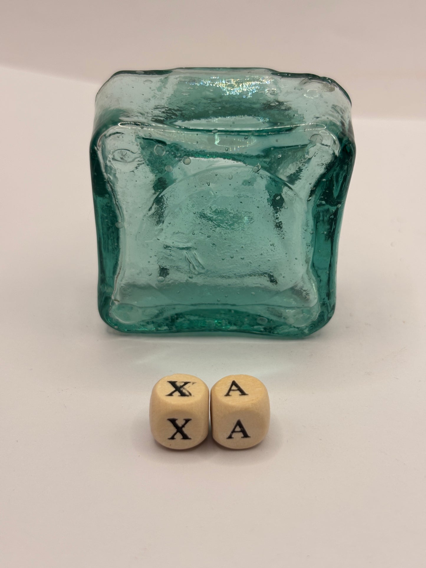 Old dark aqua glass inkwell, ink bottle. Penny ink (xa)