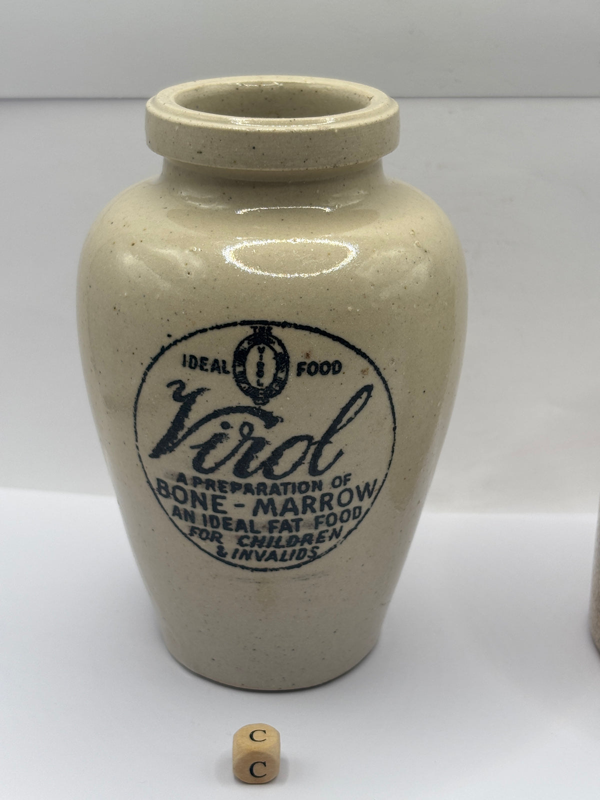 Old advertising stoneware Virol pot, 13.5cms (c)