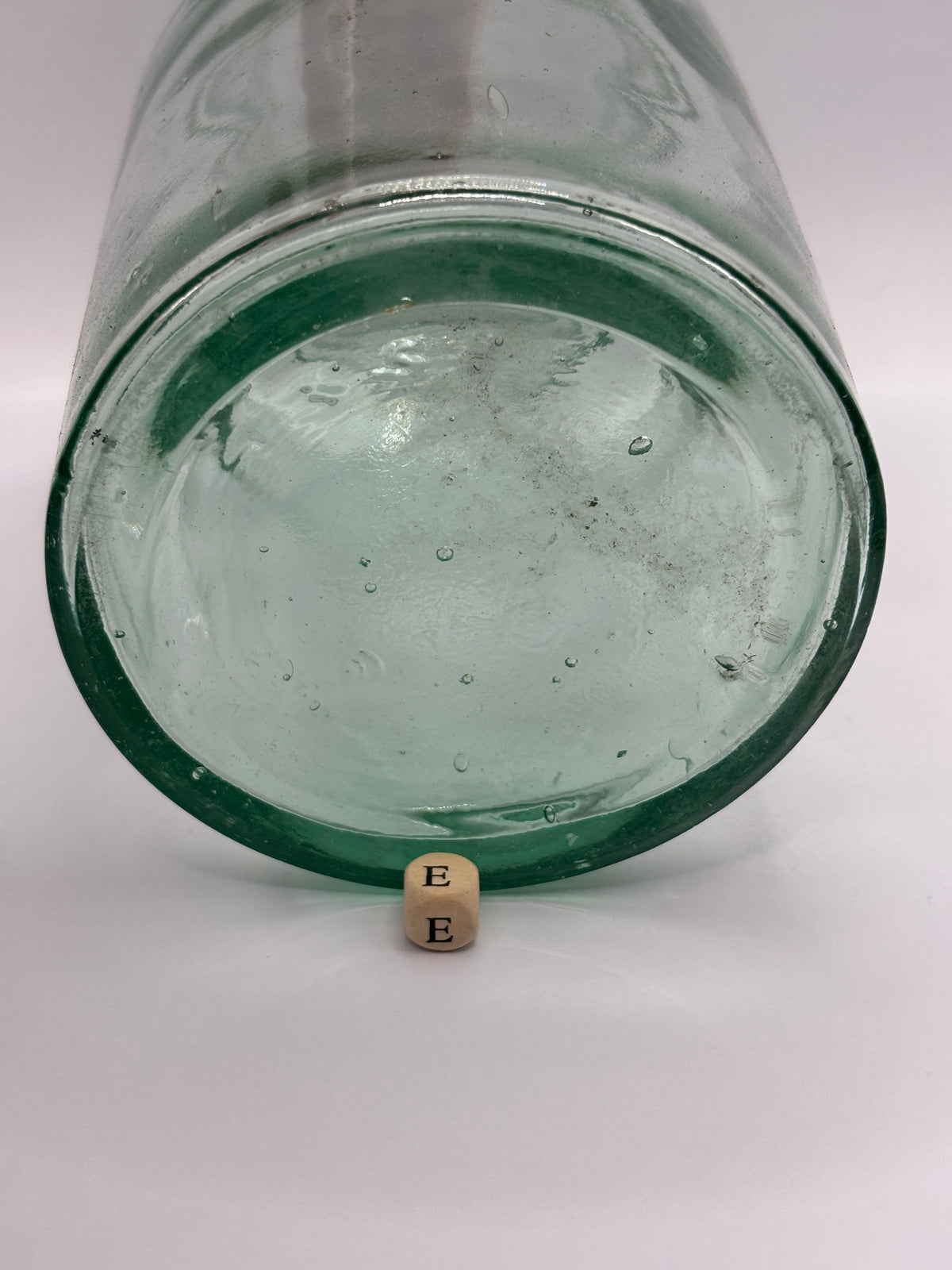 Old large aqua glass pickle jar (e) 17cms