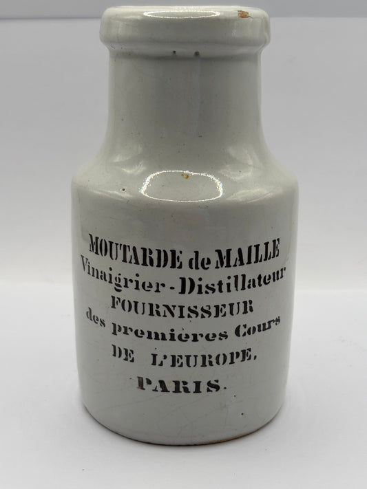 Old stoneware french mustard jar, moutarde de maille