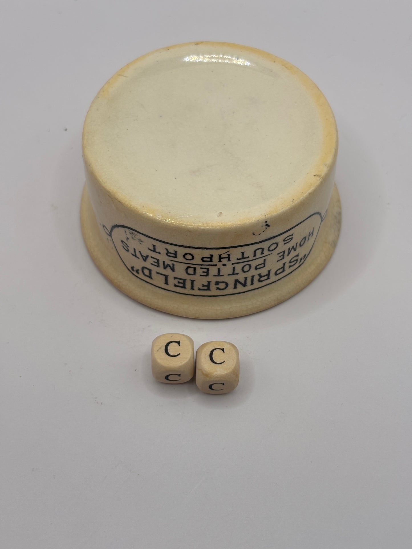Old mini Springfield advertising meat paste pot, home potted meats (cc)