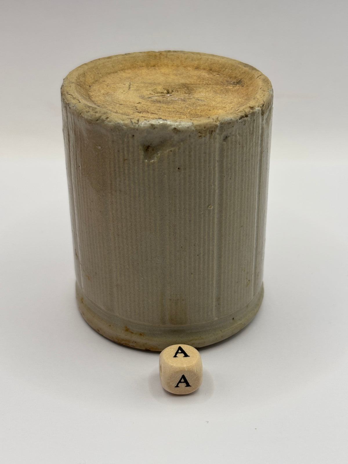 Old mini ribbed stoneware jam pot (a)