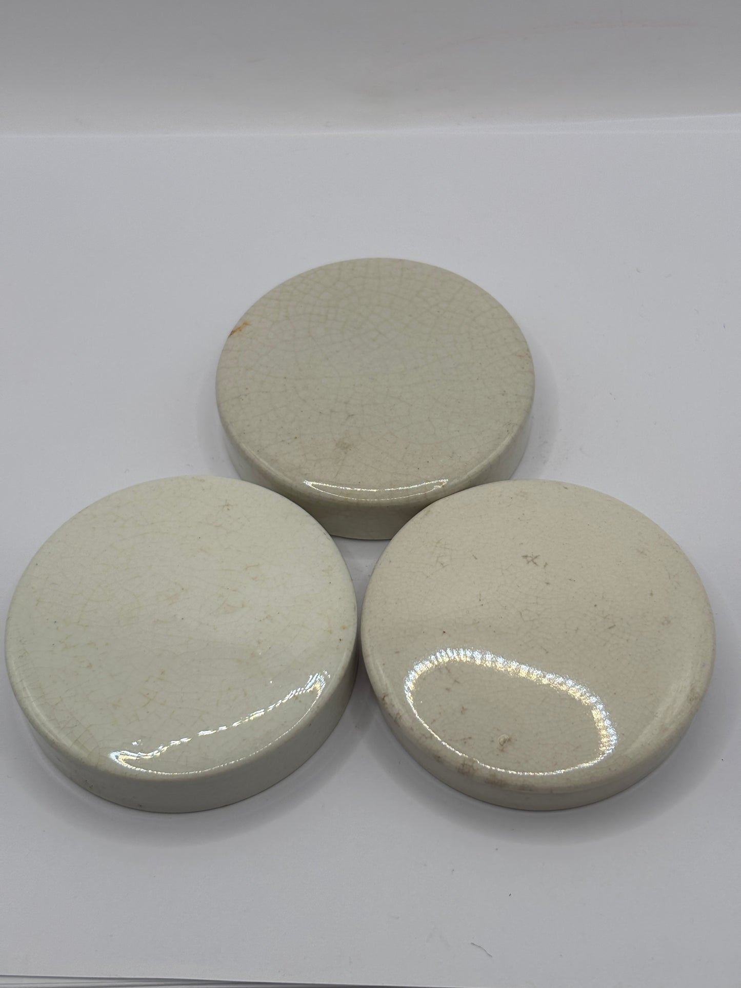 3 stoneware lids, stacking lids