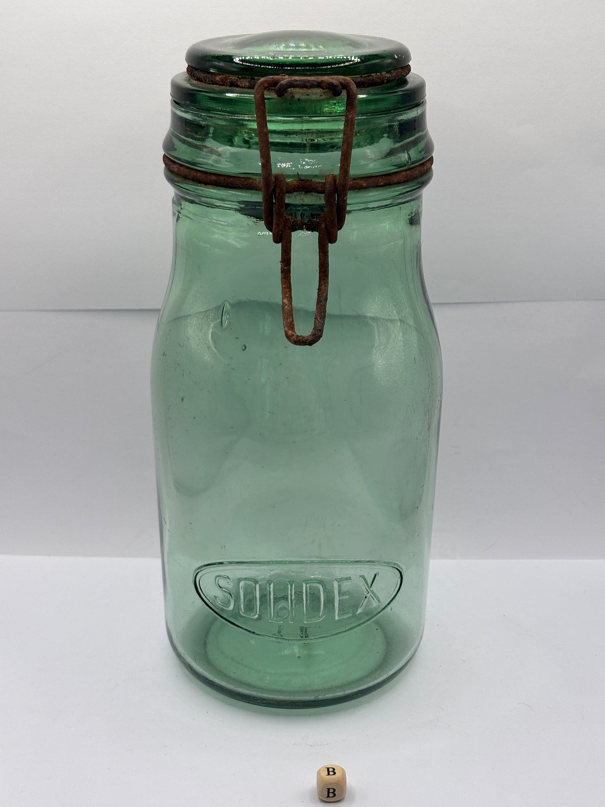 Old French green glass canning jar, Solidex (B)