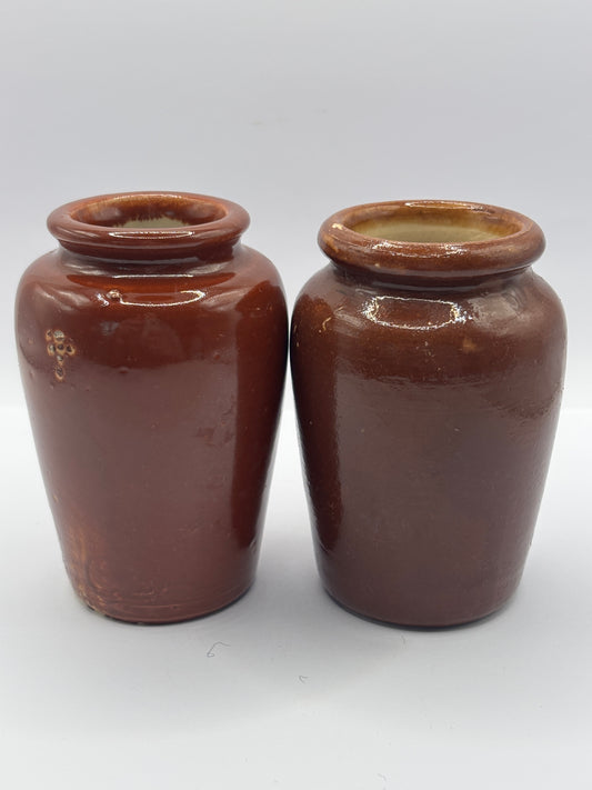 2 Old brown stoneware cream pots
