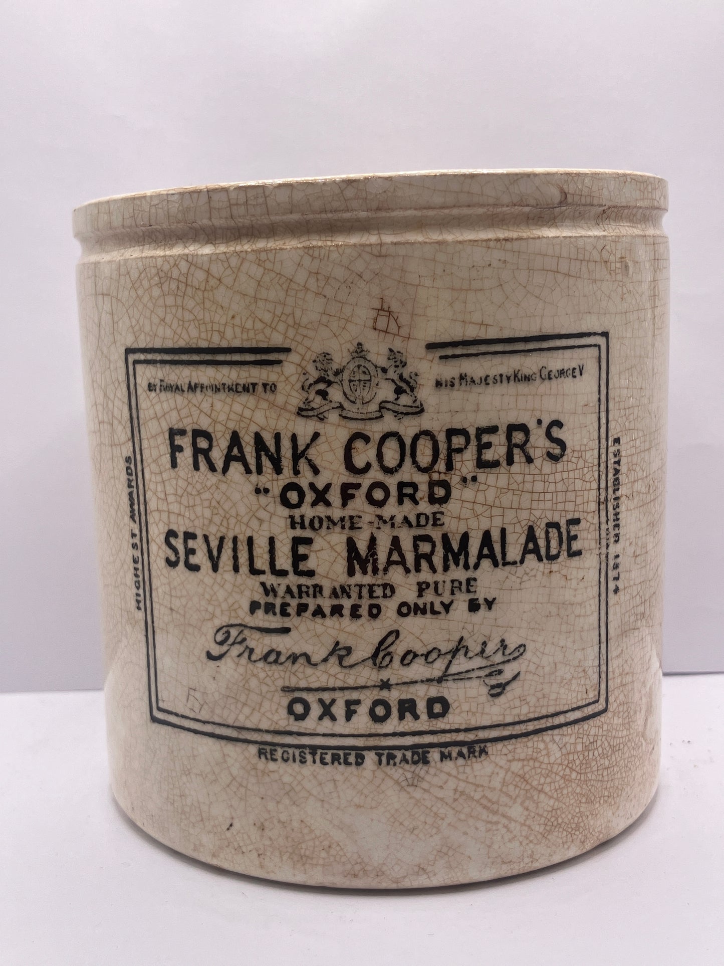 2lb frank cooper marmalade jar, stained & crazed