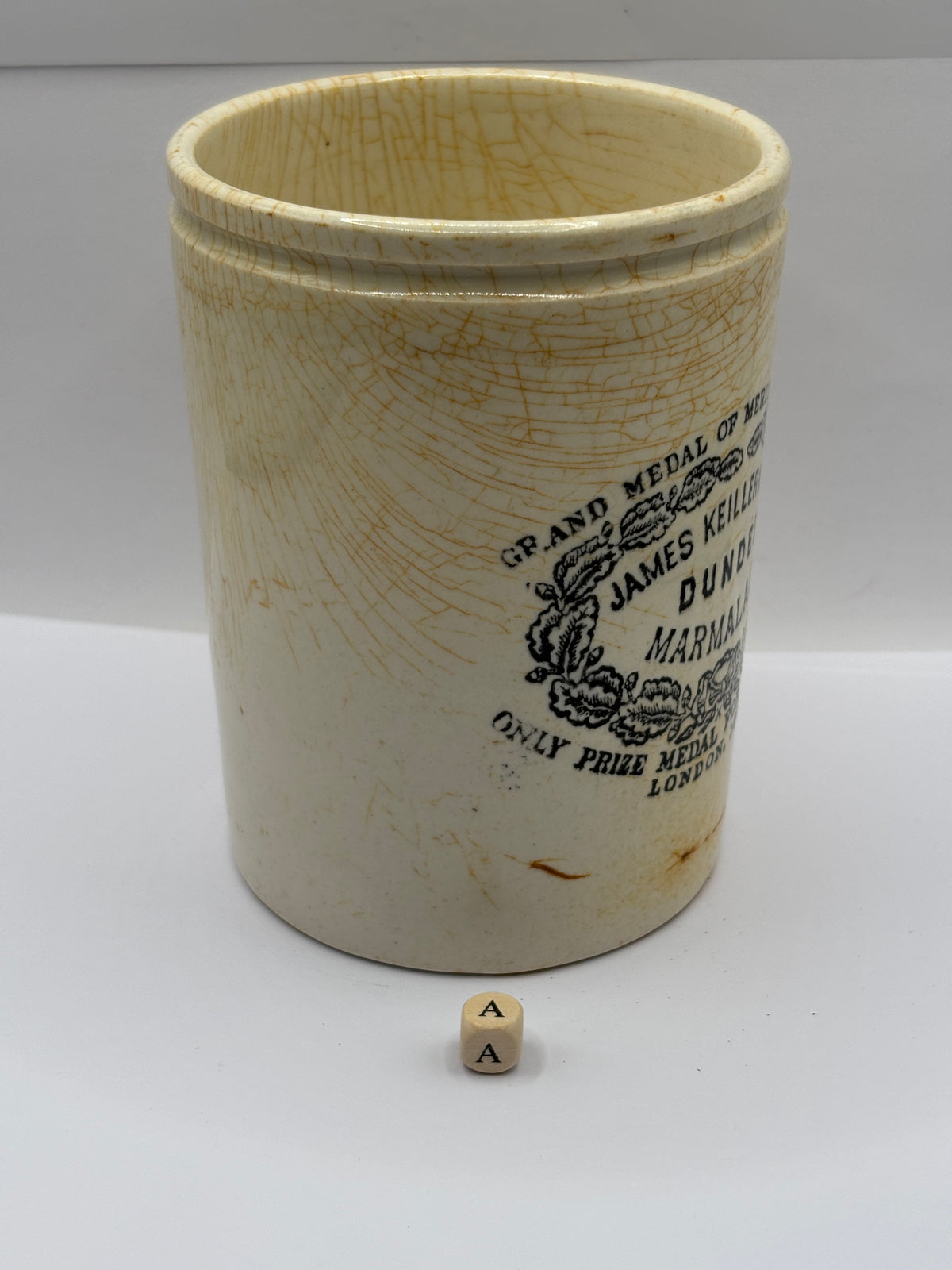 Old 2lb stoneware marmalade pot, James Keiller Dundee marmalade (a)