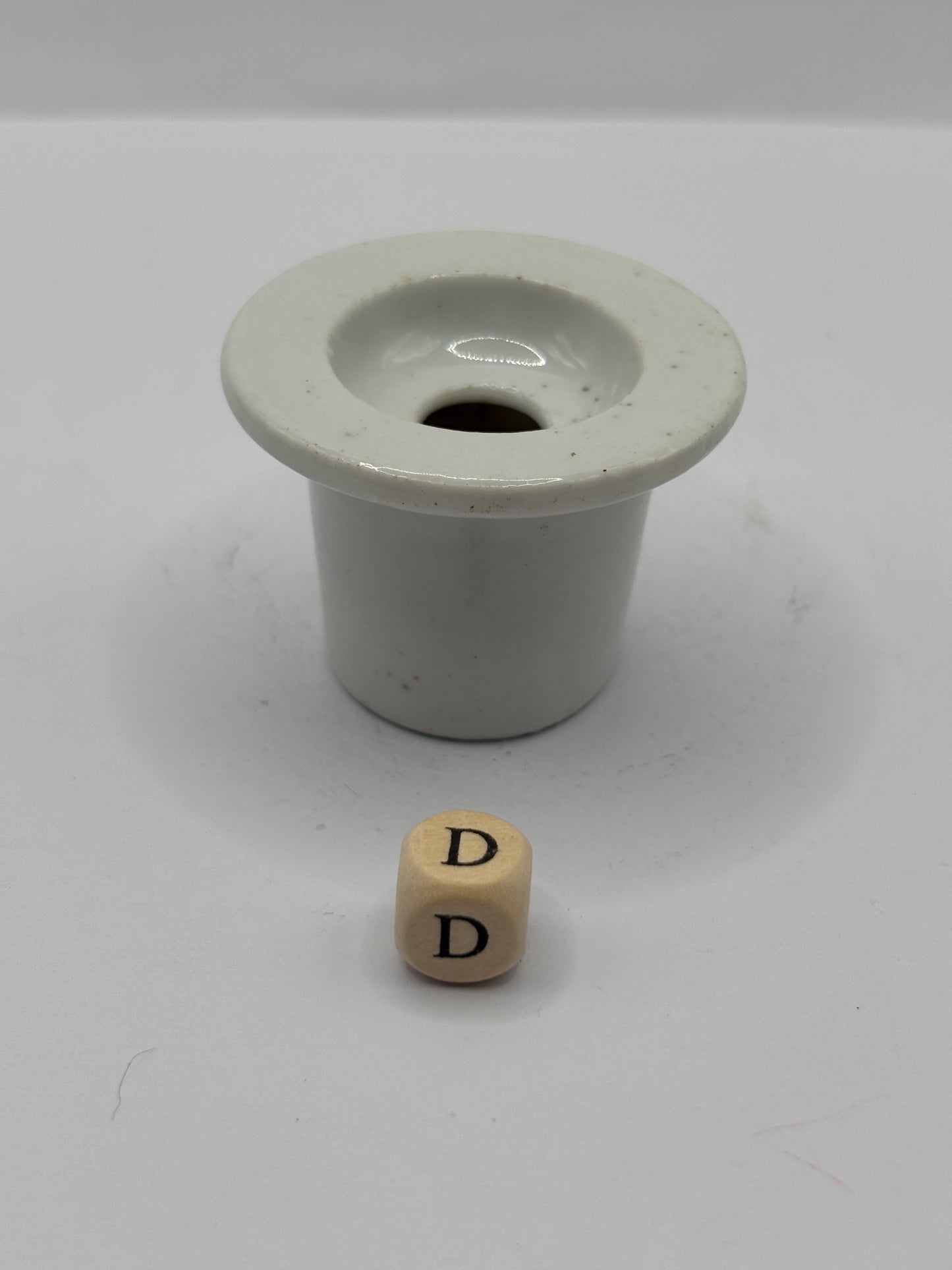 Old white stoneware school desk inkwell (D)