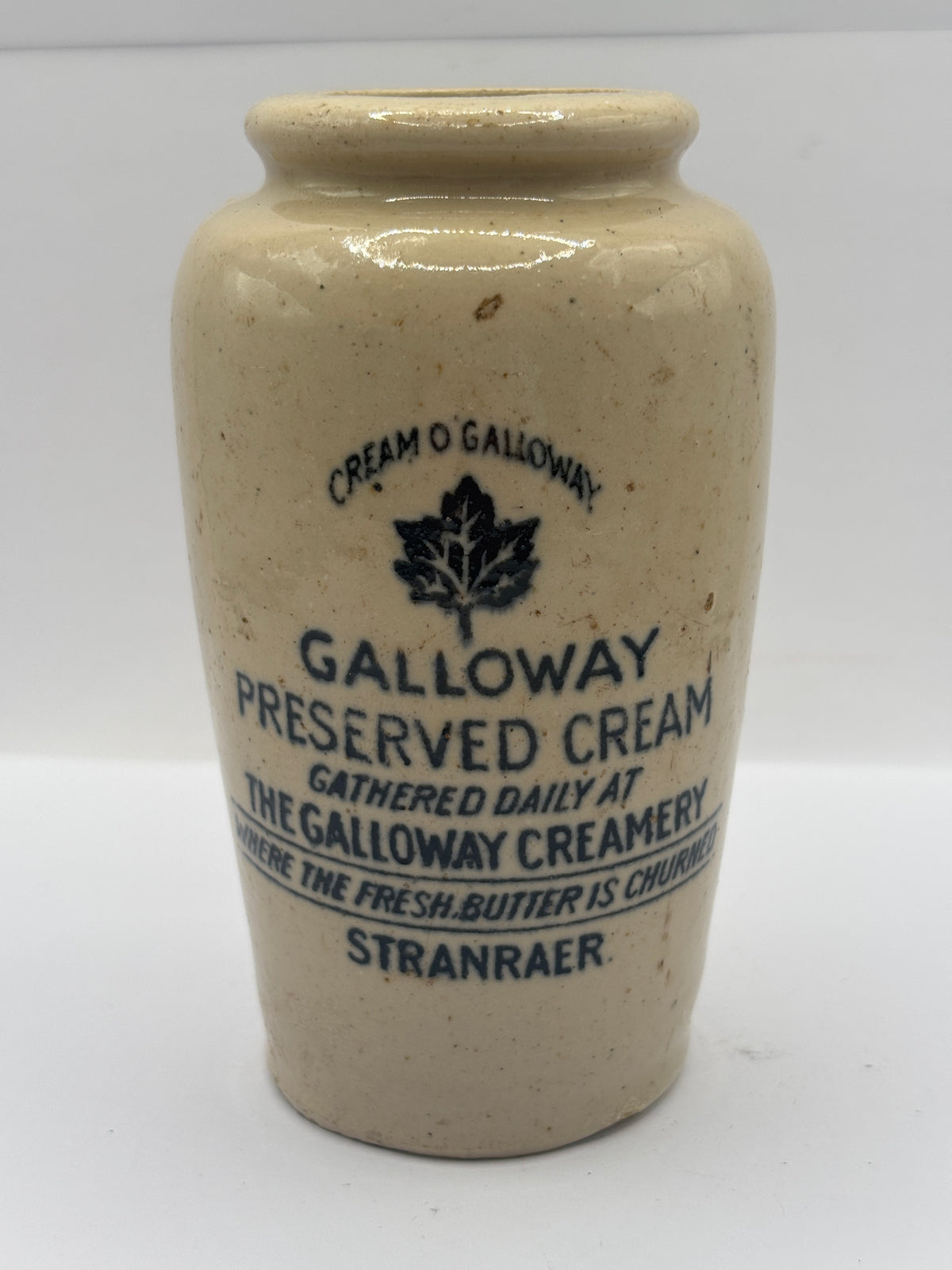 Old advertising cream pot, Galloway preserved cream, Stranraer