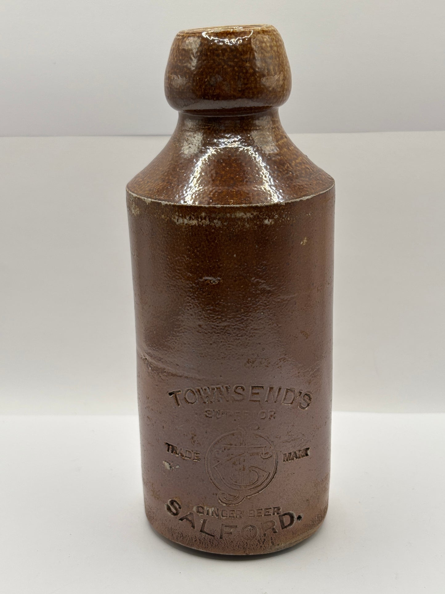 Old impressed ginger beer bottle, Townsend Salford