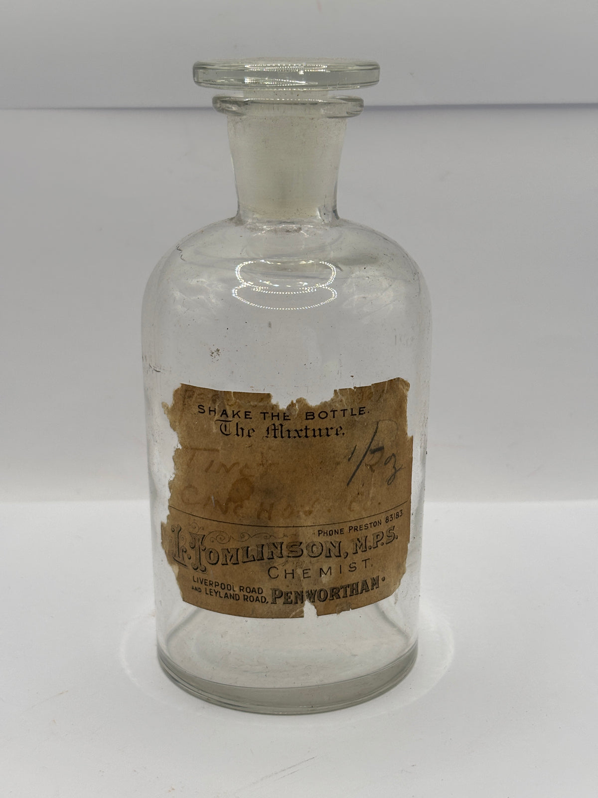 Old glass chemist round with original label and stopper