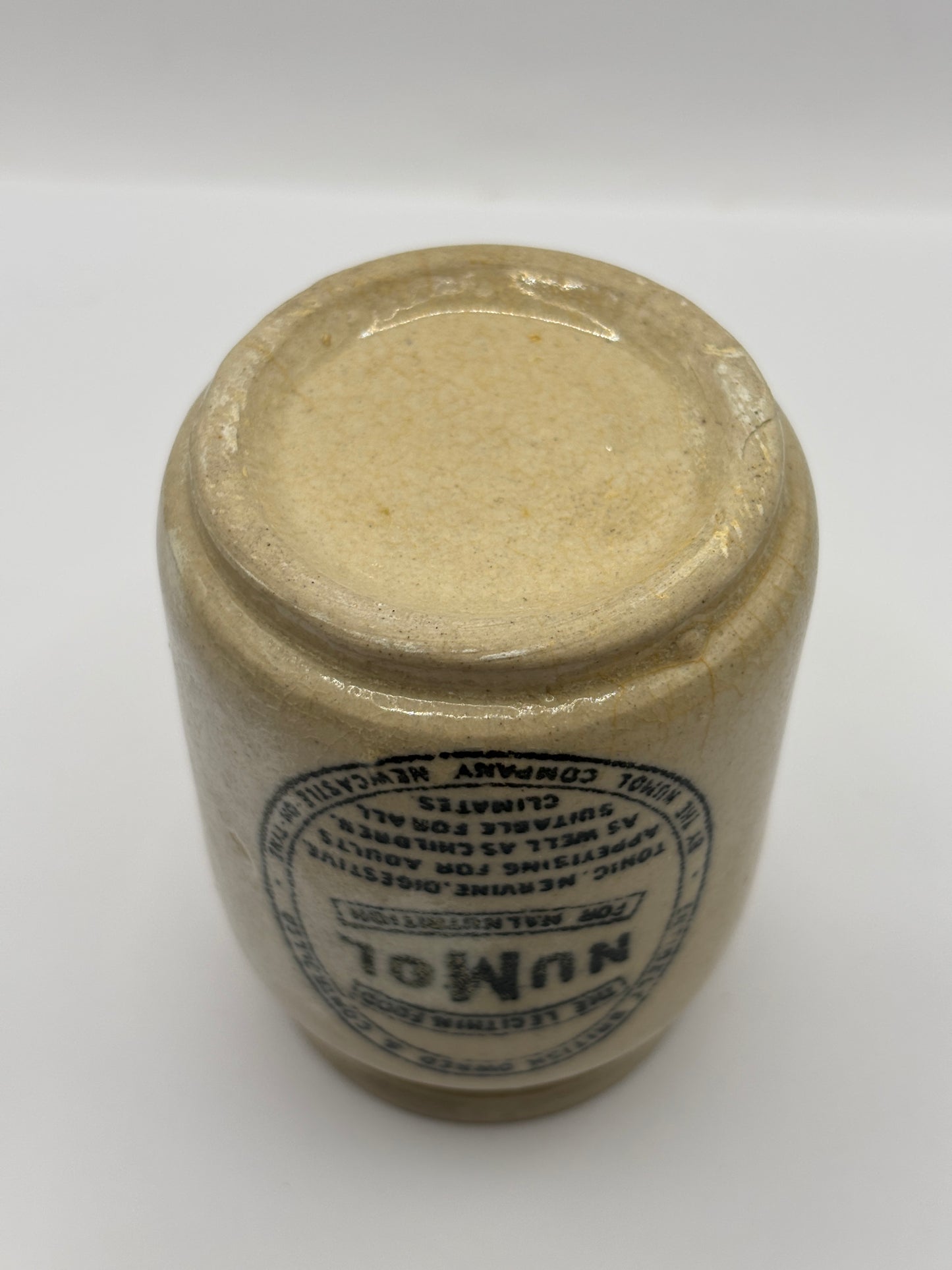 Old mini stoneware advertising Numol jar. The lecithin food for malnutrition 8cms