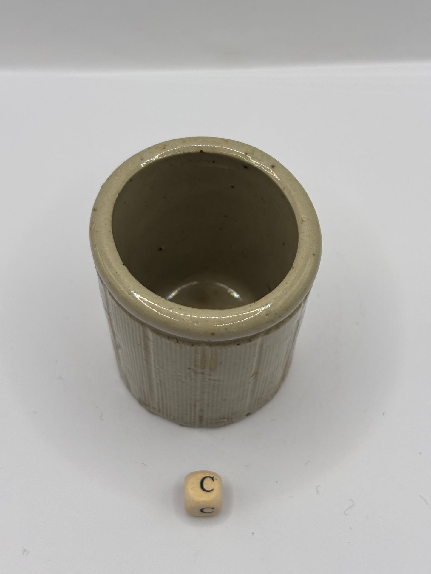 Old mini ribbed stoneware jam pot (c)