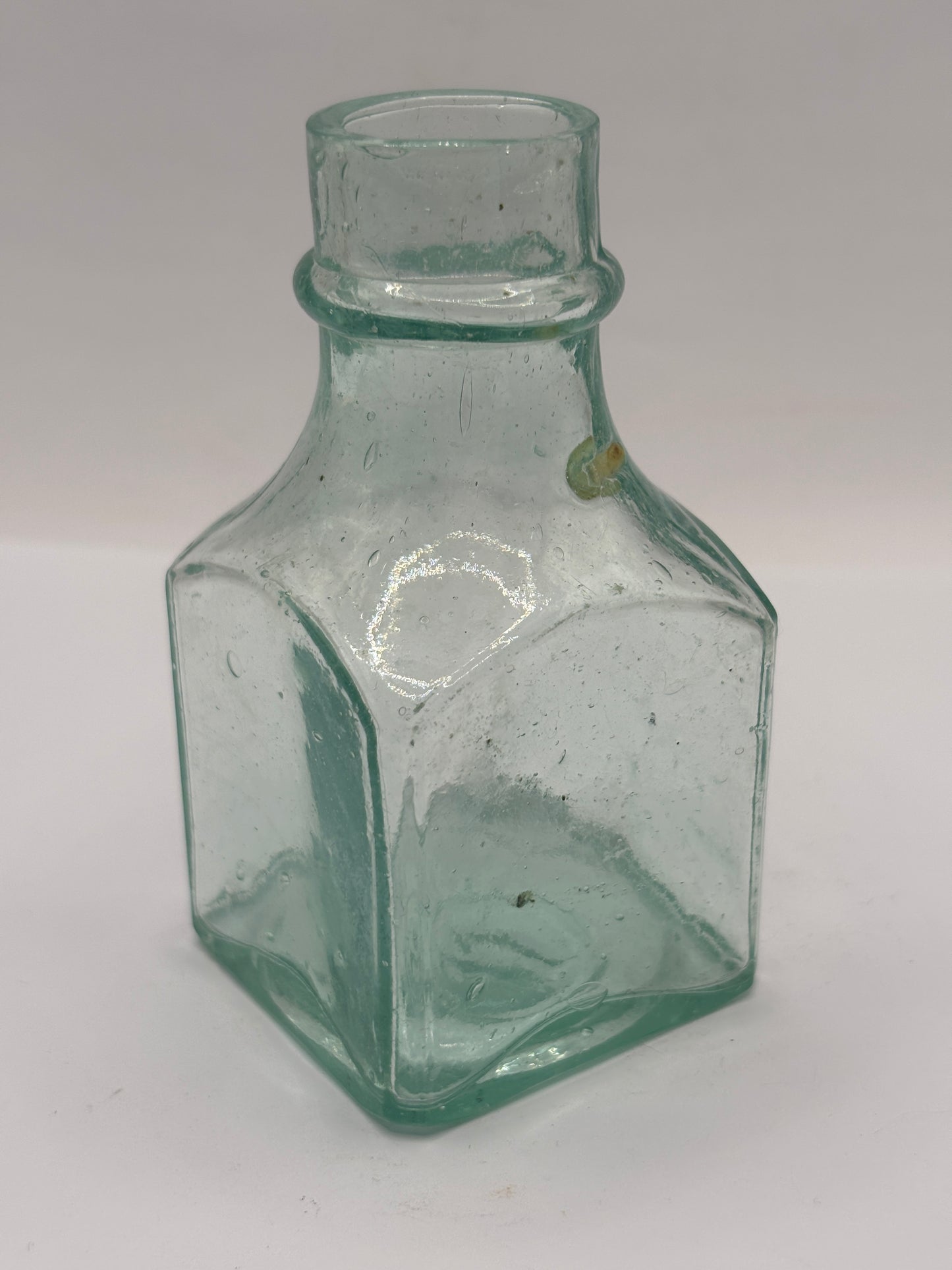 Old tall aqua inkwell,ink bottle. 9cms