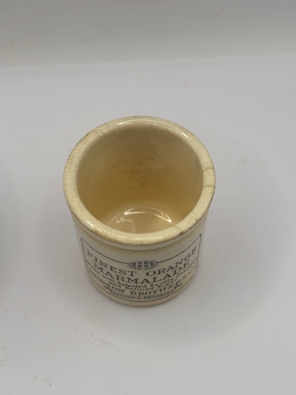 RARE miniature size Finest orange marmalade jar. Hudson Brothers 5cms