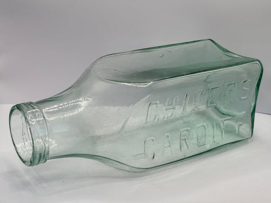 Old large aqua glass Chivers Cardiff advertising jar