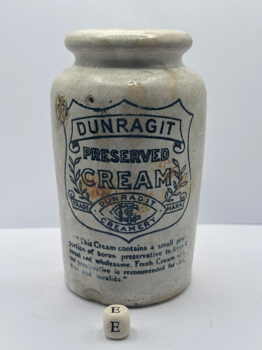 Old Dunragit stoneware cream pot (E) damaged