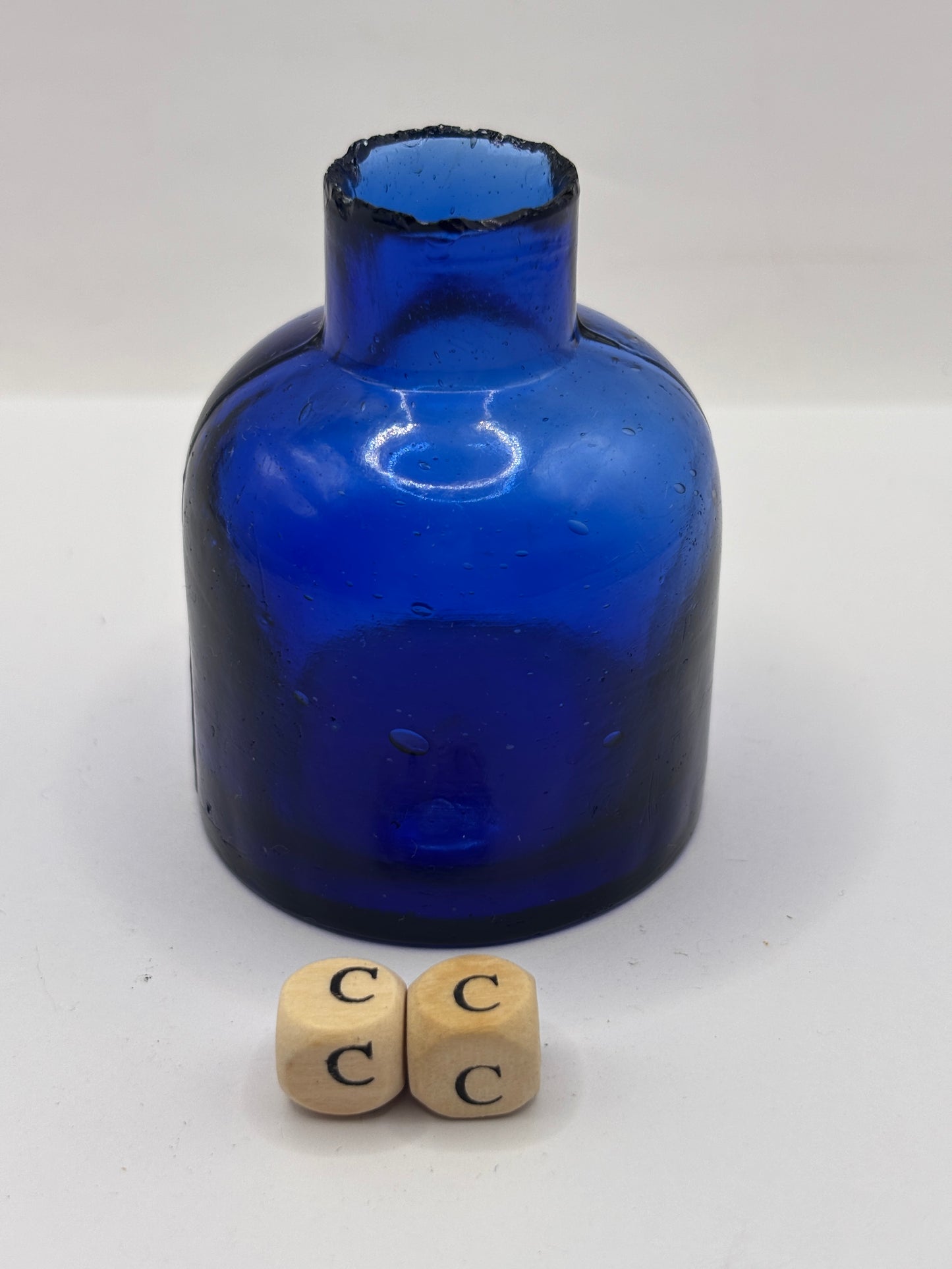 Old cobalt blue glass ink bottle, inkwell (cc)