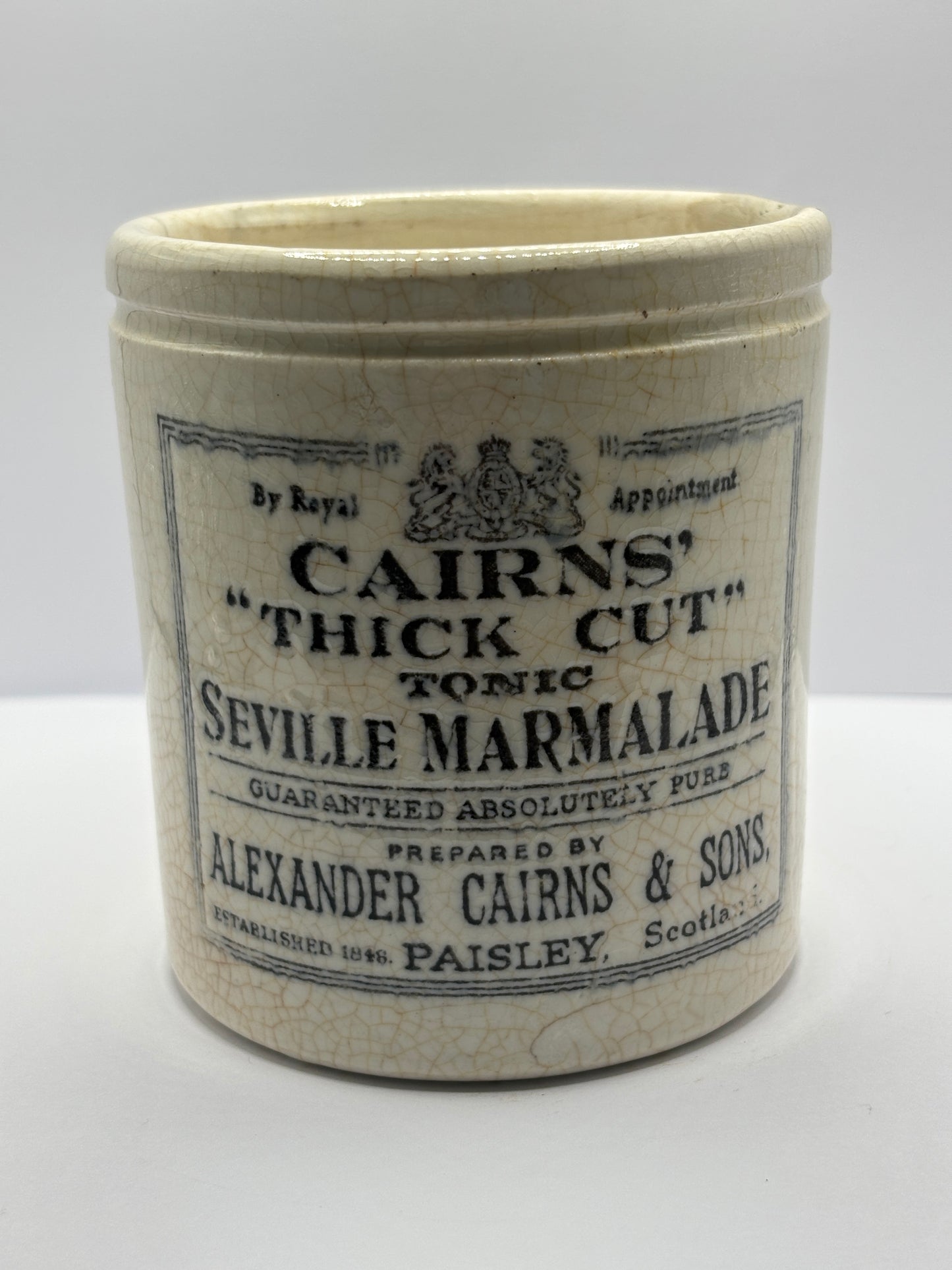 Rare old Cairns marmalade jar. Repaired