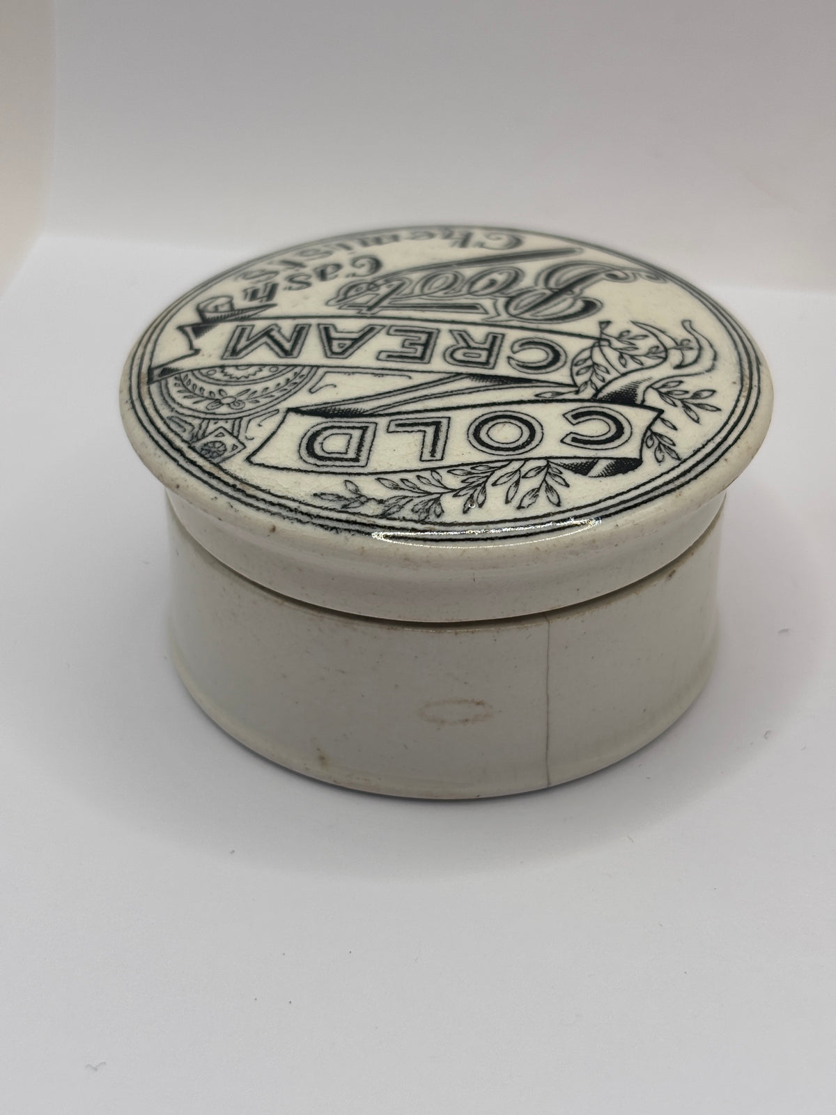 Old advertising lid and base, Boots cold cream