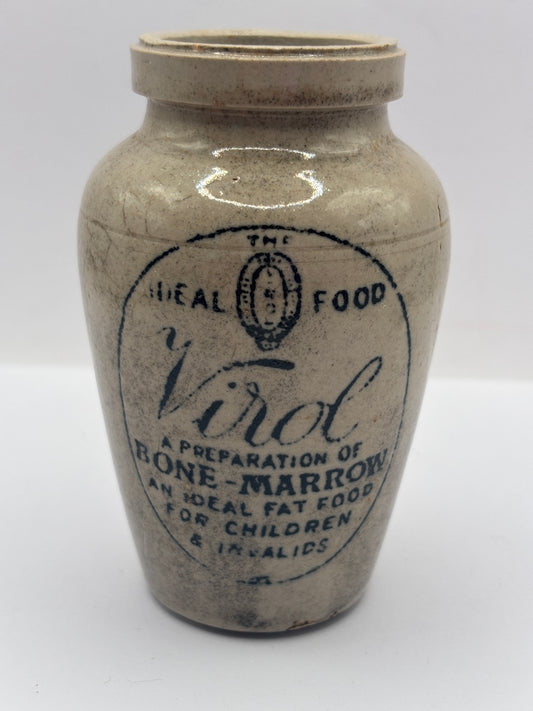 Old advertising stoneware Virol pot, 10.5cms