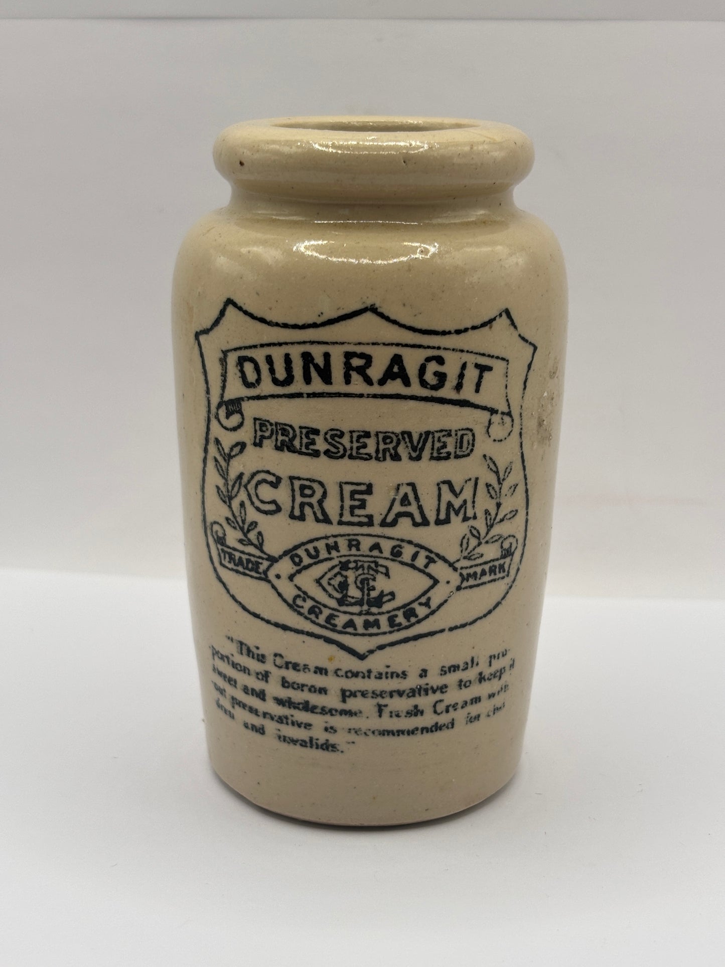 Old advertising cream pot,Dunragit preserved cream