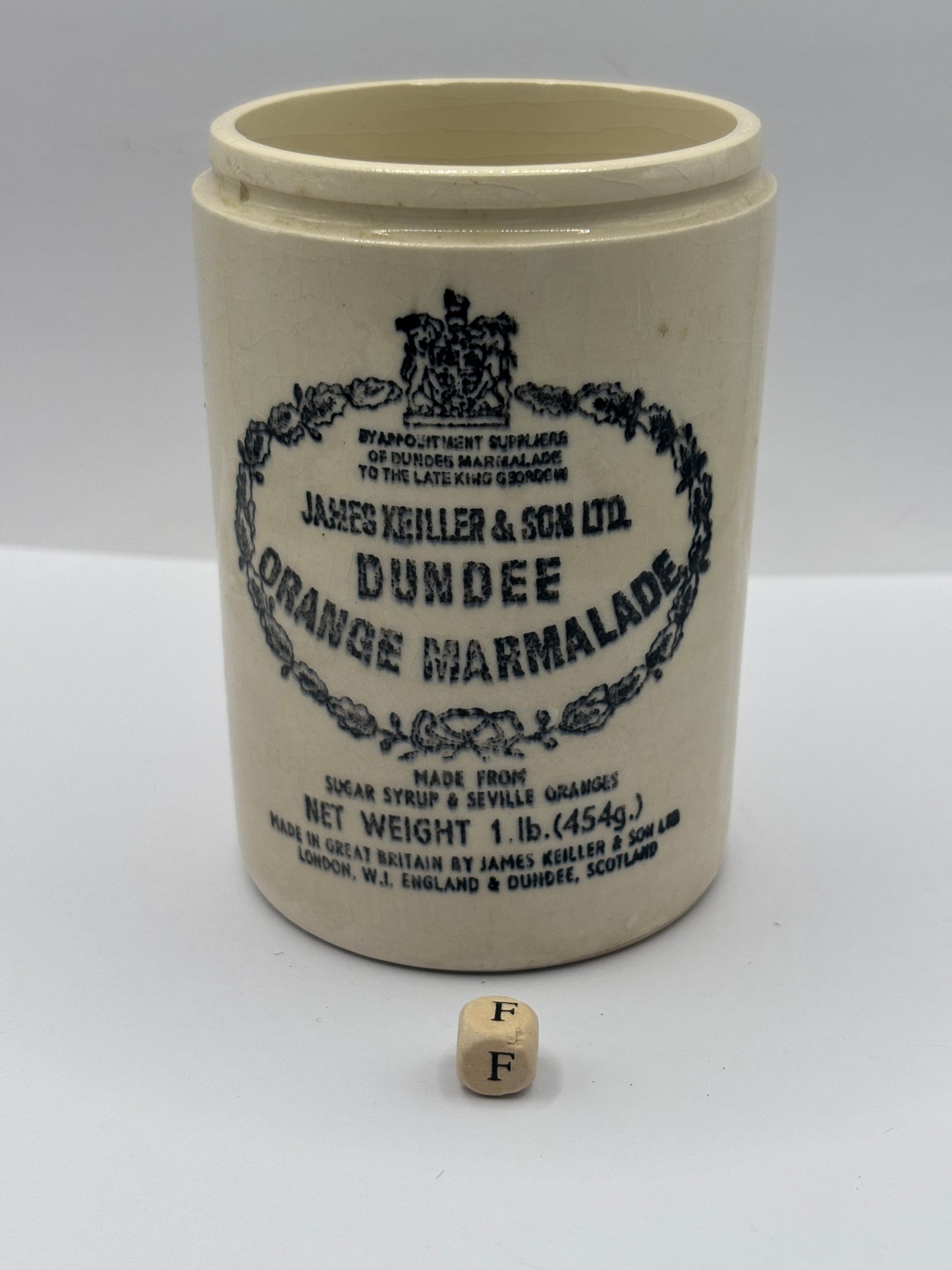Old 1lb James Keiller Dundee marmalade Jar (F)