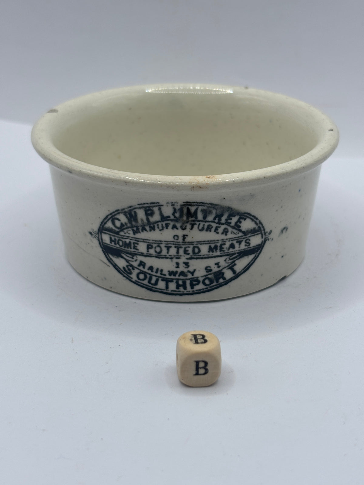 Old advertising meat paste pot, Plumtree home potted meats (B)