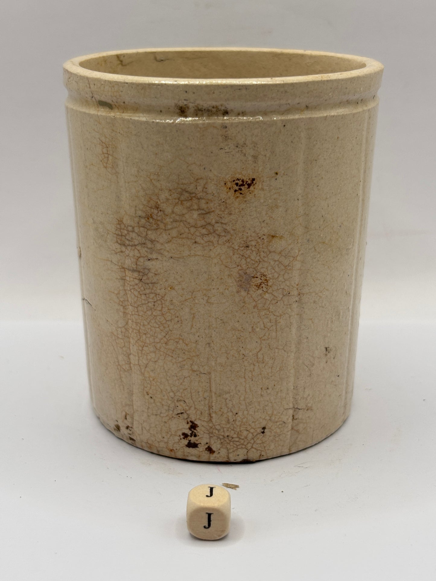 Old 1lb ribbed stoneware jam pot (J)