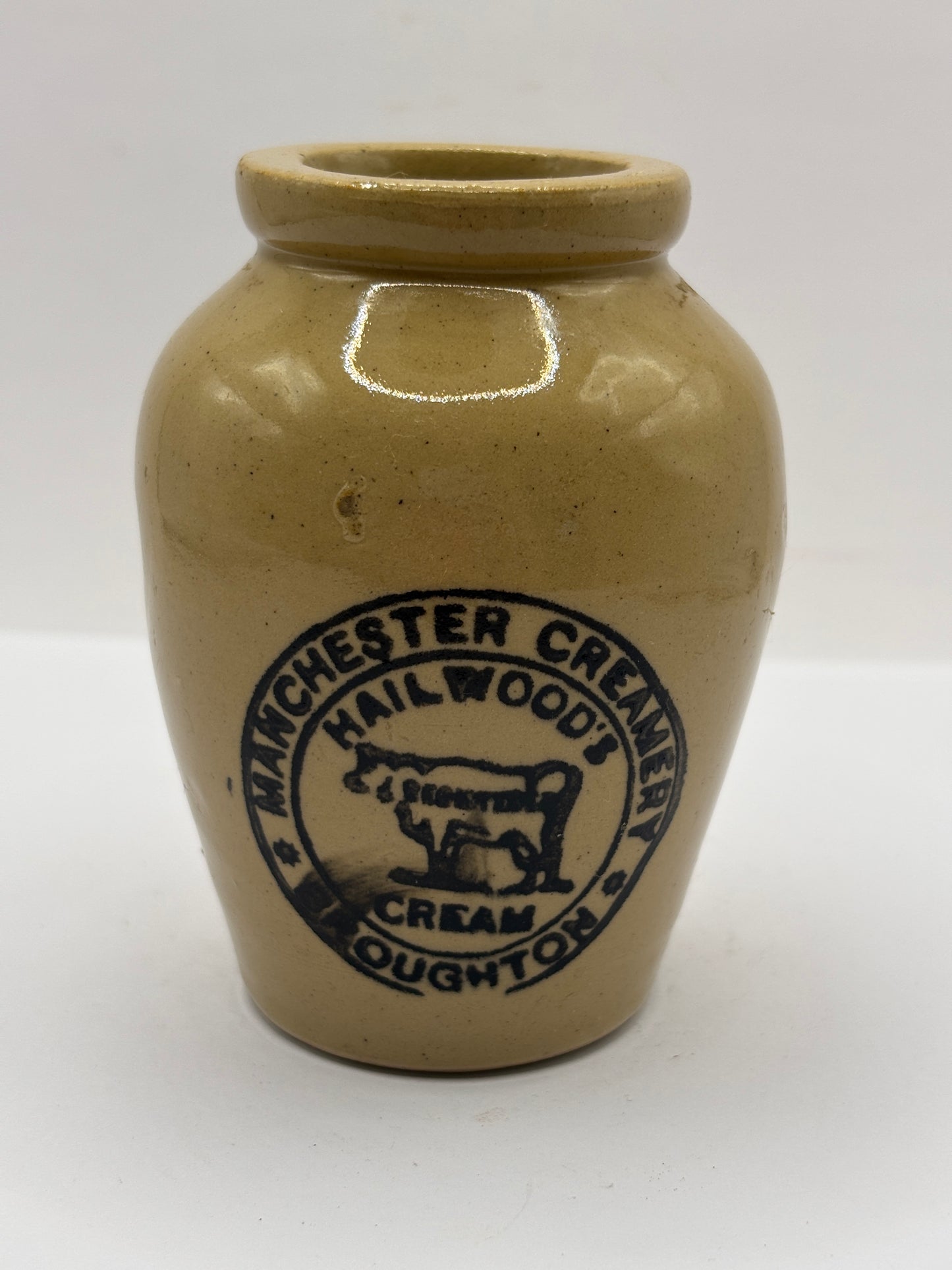 Old Manchester advertising cream pot, Manchester creamery Hailwoods cream