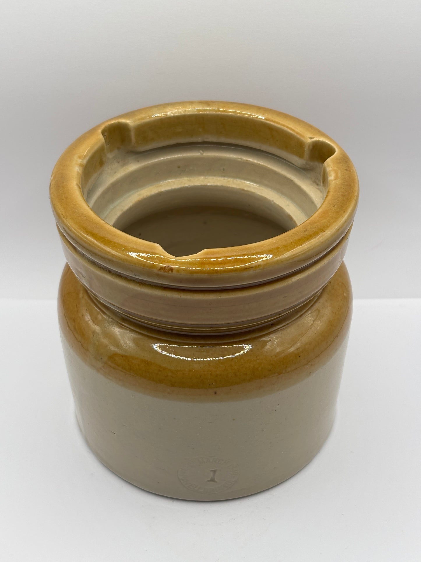 Old extra large brown top stoneware caviar pot
