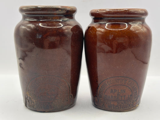 2 Old brown stoneware cream pots. Western counties creameries