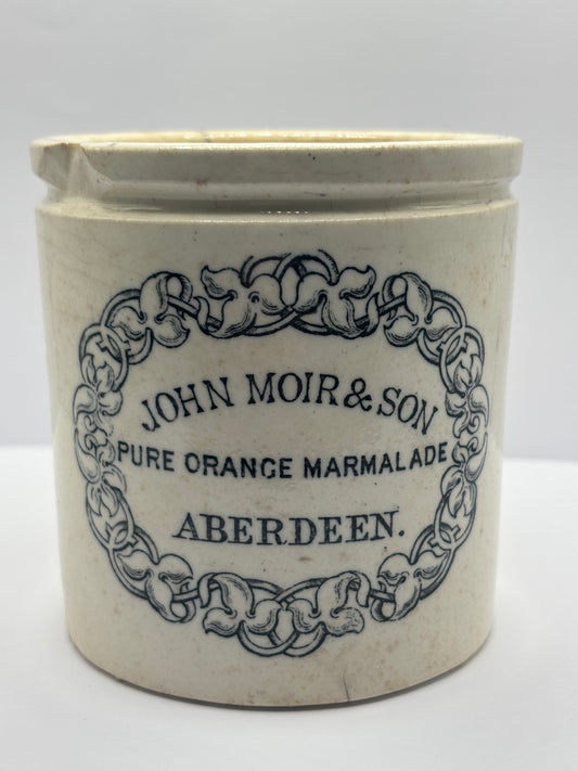 Rare John moir advertising marmalade jar, Pure orange marmalade. Damaged/ repaired