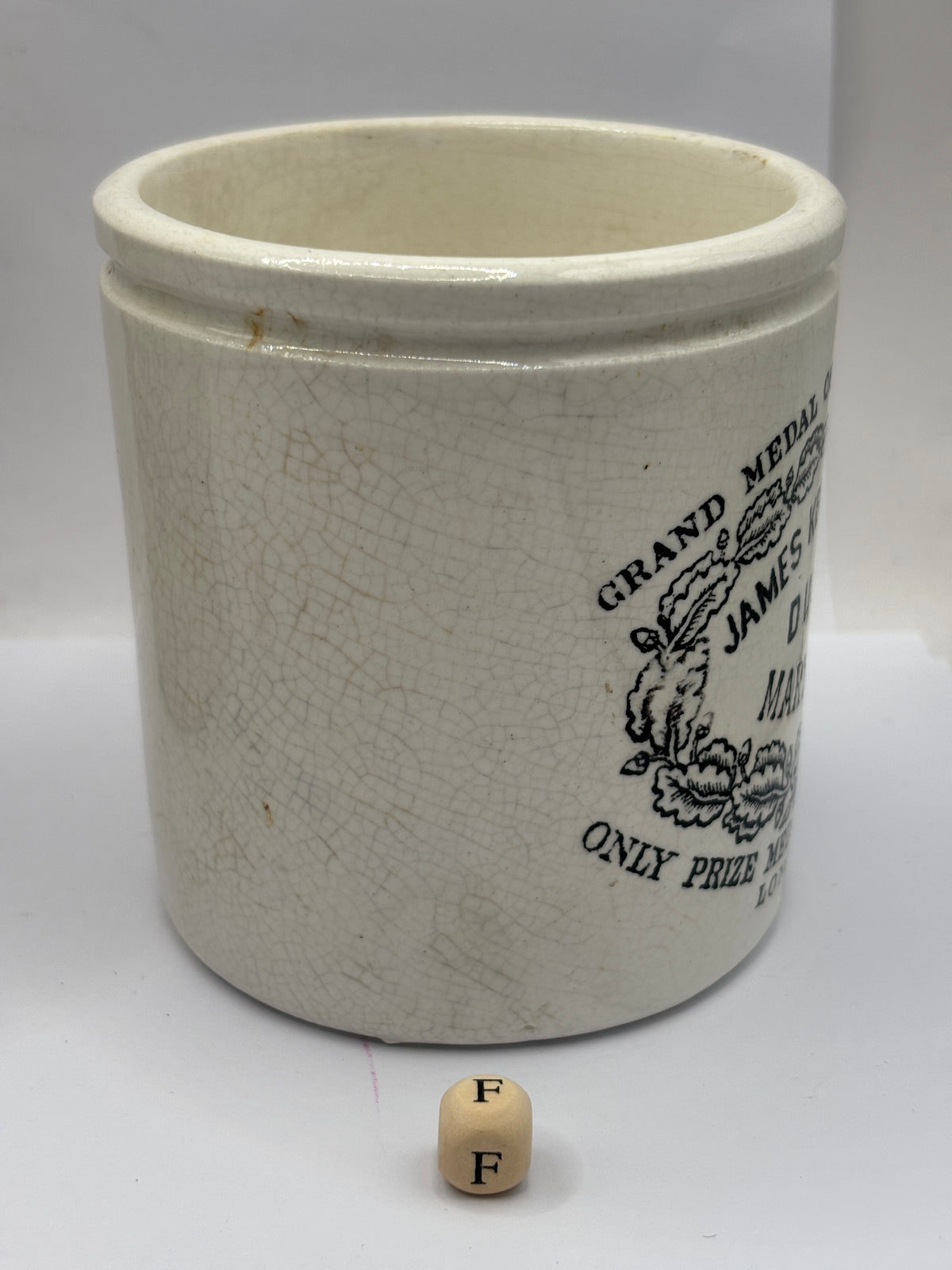 Old 1lb stoneware marmalade pot, James Keiller Dundee marmalade (F)
