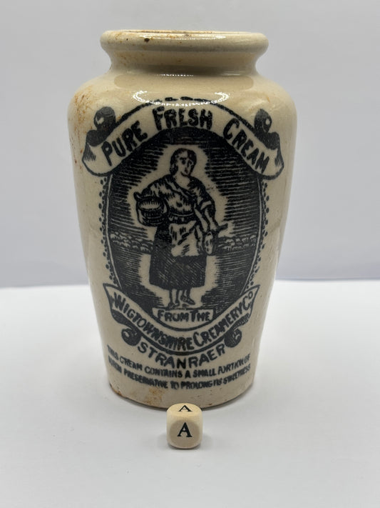 Old stoneware advertising cream pot, pure fresh cream Stranraer. (A)