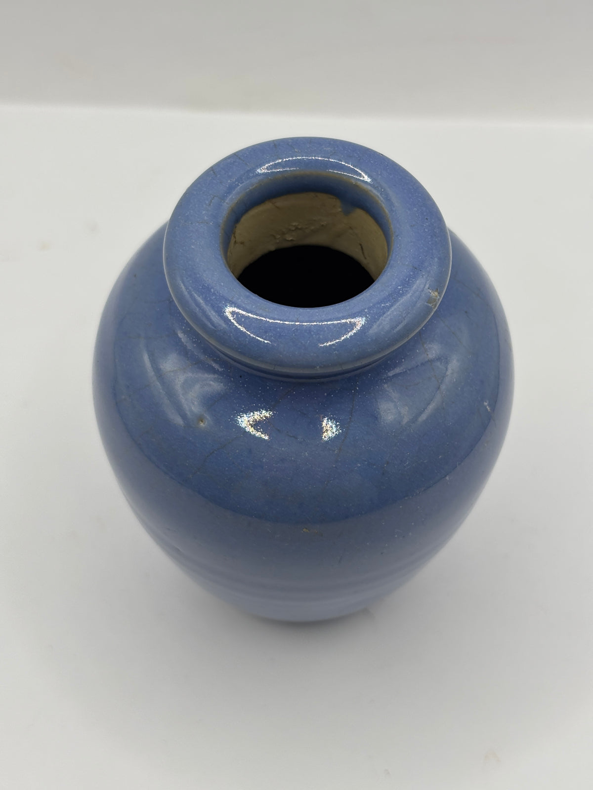 Old blue stoneware jar, Ronuk 8.5cms