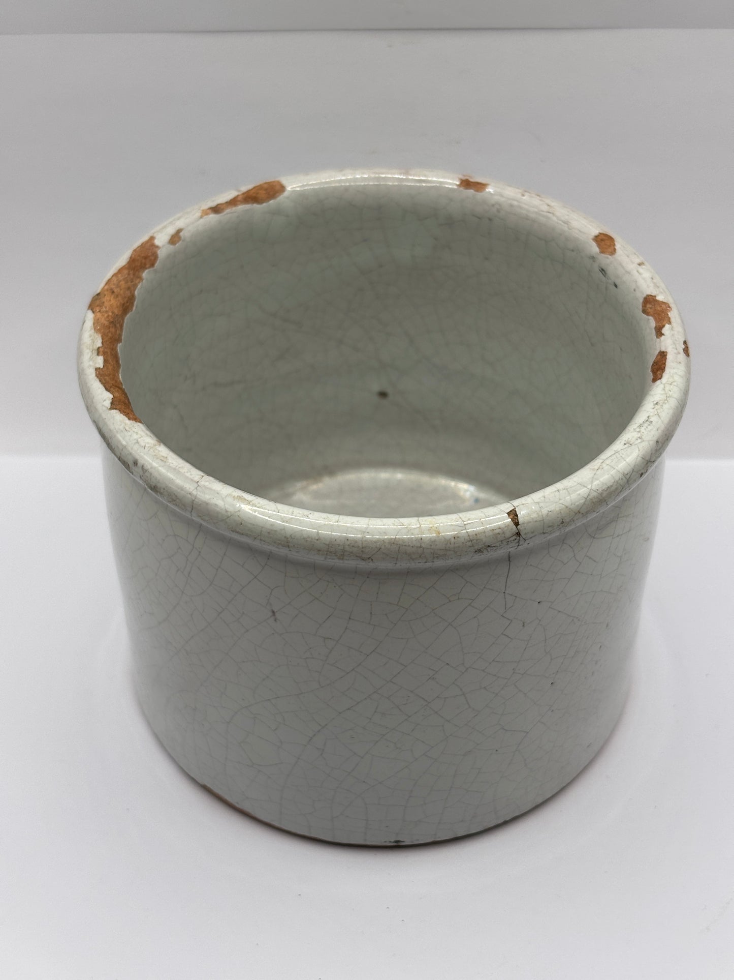 Old French stoneware confit pot, stained & crazed